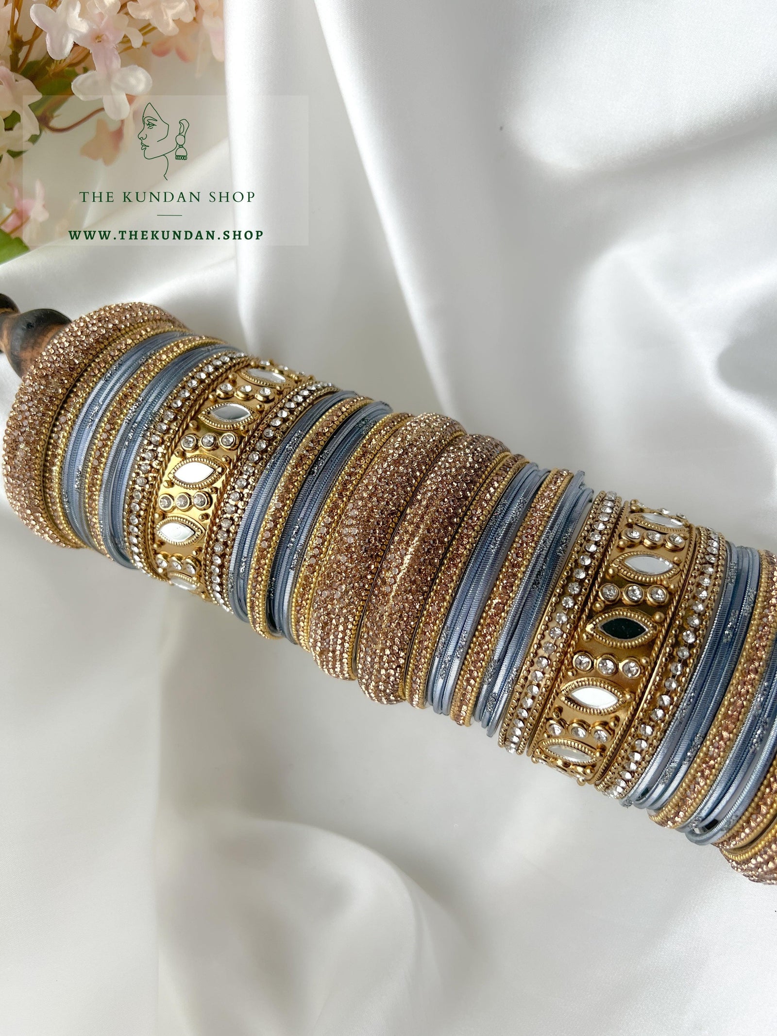 Marquee Sheesha Bangles in Grey Bangles THE KUNDAN SHOP 