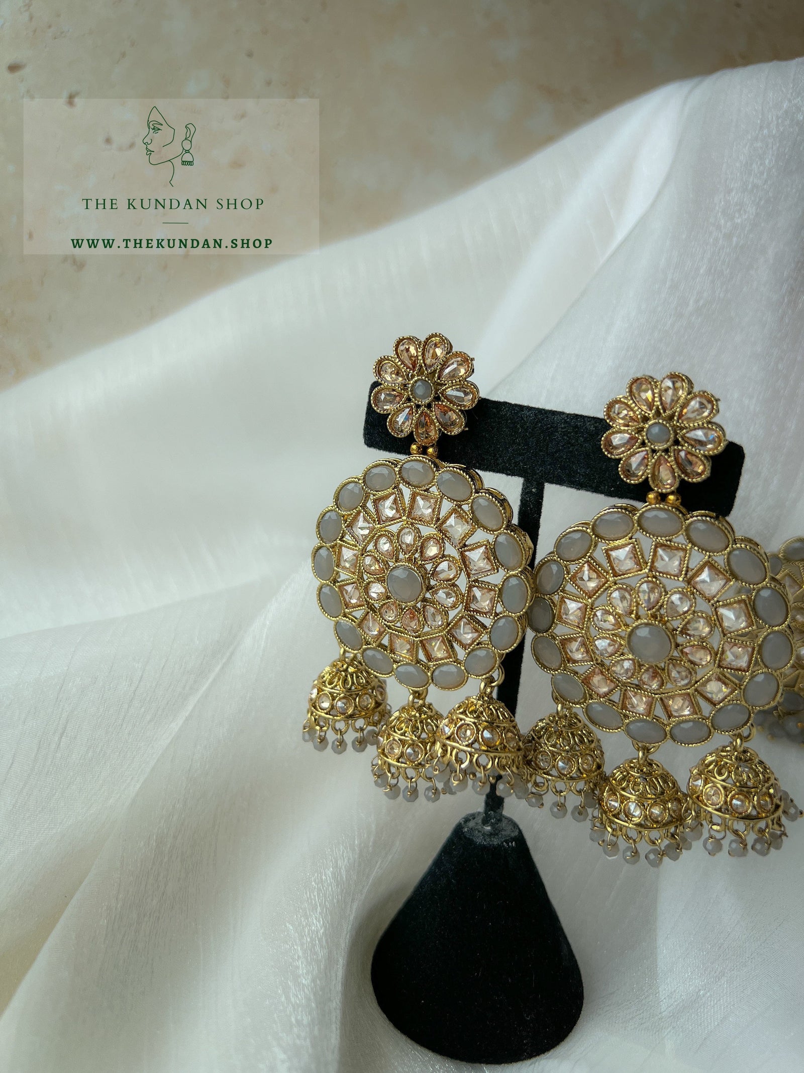 Willing in Grey Earrings + Tikka THE KUNDAN SHOP 