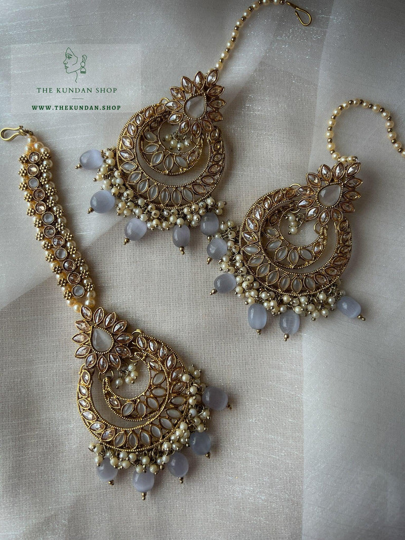 Candor in Grey Earrings + Tikka THE KUNDAN SHOP 