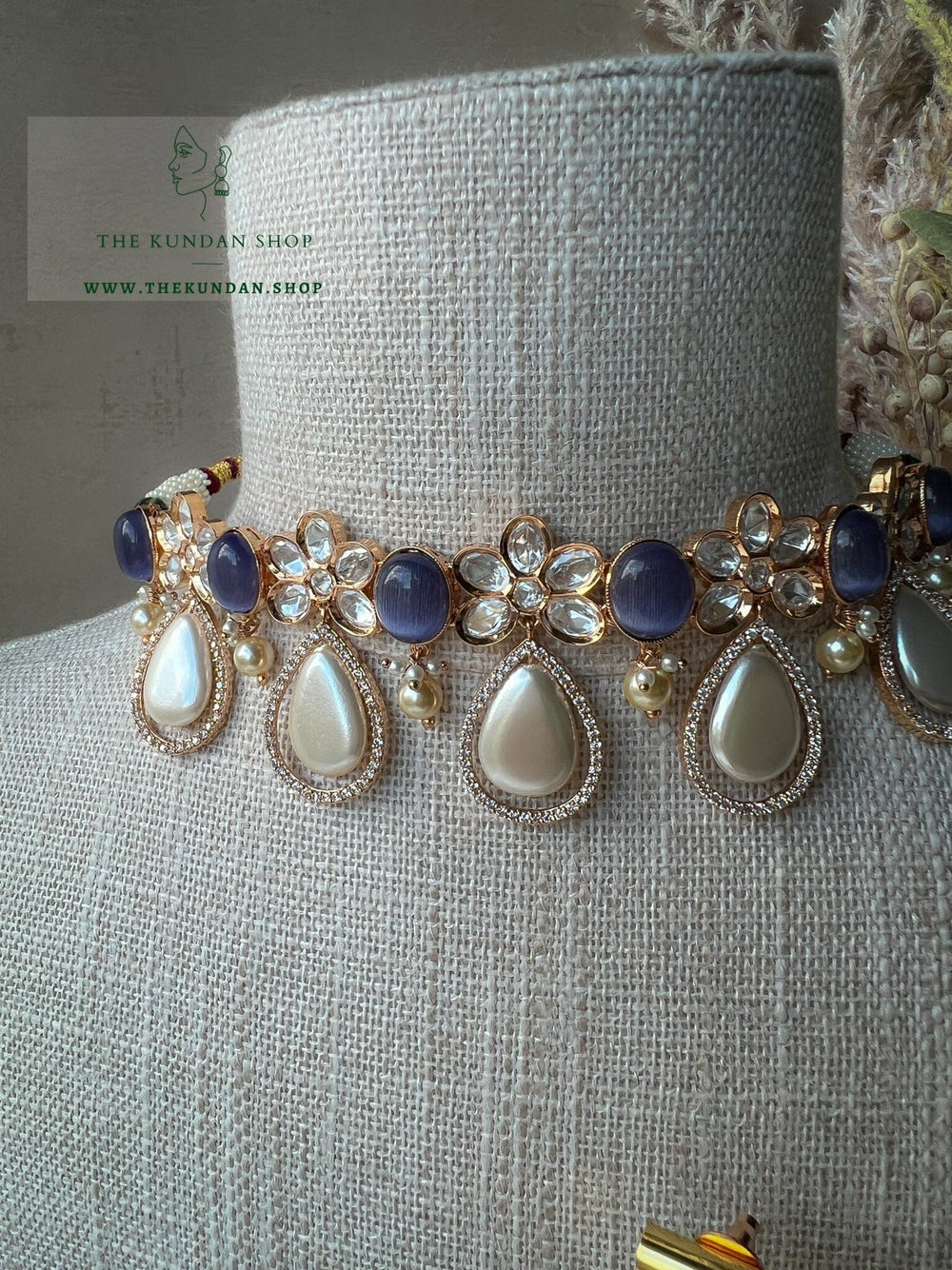 Pearl Teardrops in Purple Grey Necklace Sets THE KUNDAN SHOP 