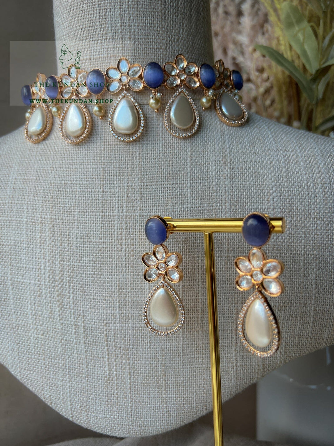 Pearl Teardrops in Purple Grey Necklace Sets THE KUNDAN SHOP 