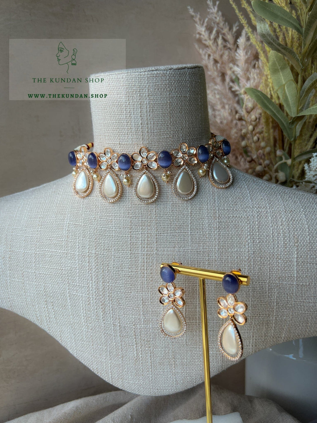 Pearl Teardrops in Purple Grey Necklace Sets THE KUNDAN SHOP 