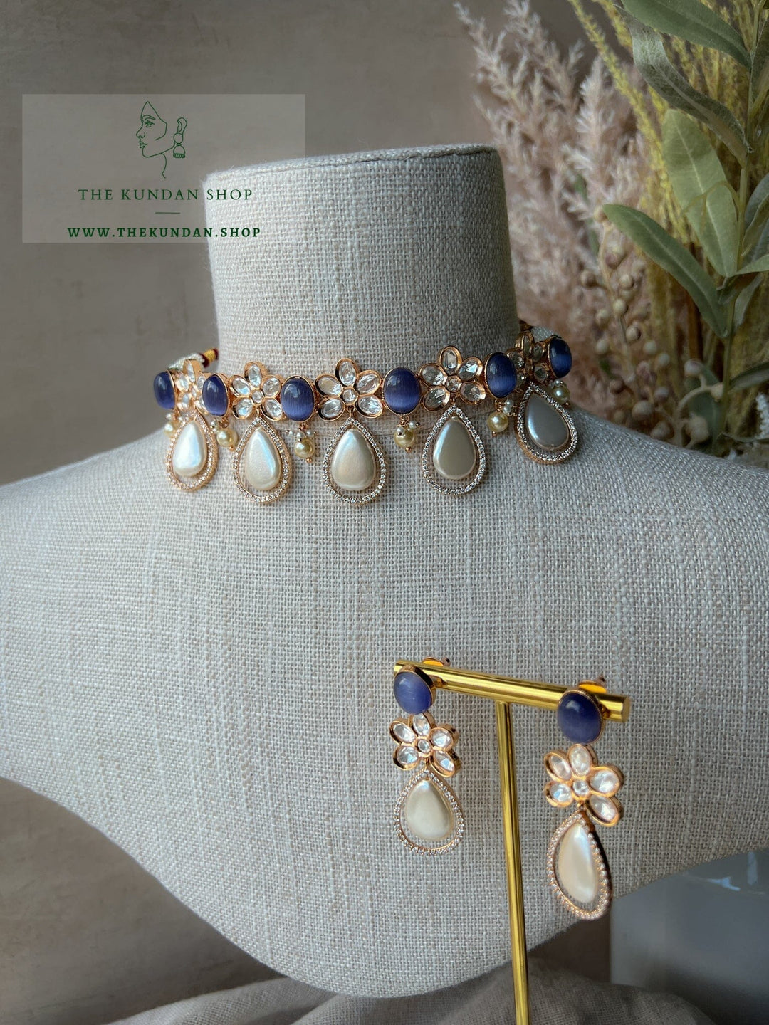 Pearl Teardrops in Purple Grey Necklace Sets THE KUNDAN SHOP 