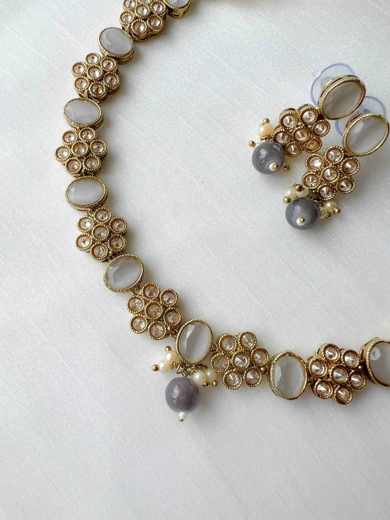 Appease Polki in Grey Necklace Sets THE KUNDAN SHOP 