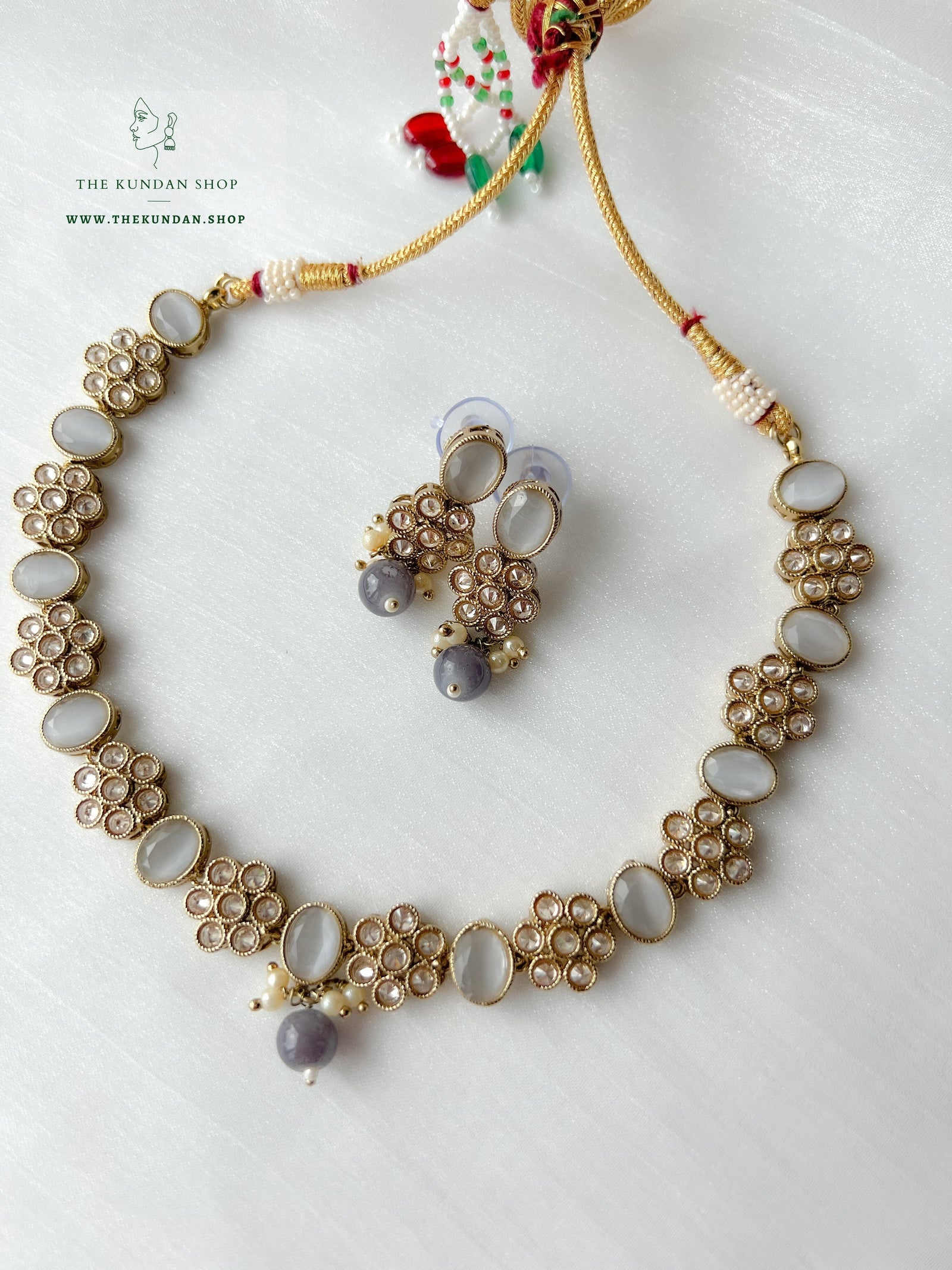 Appease Polki in Grey Necklace Sets THE KUNDAN SHOP 