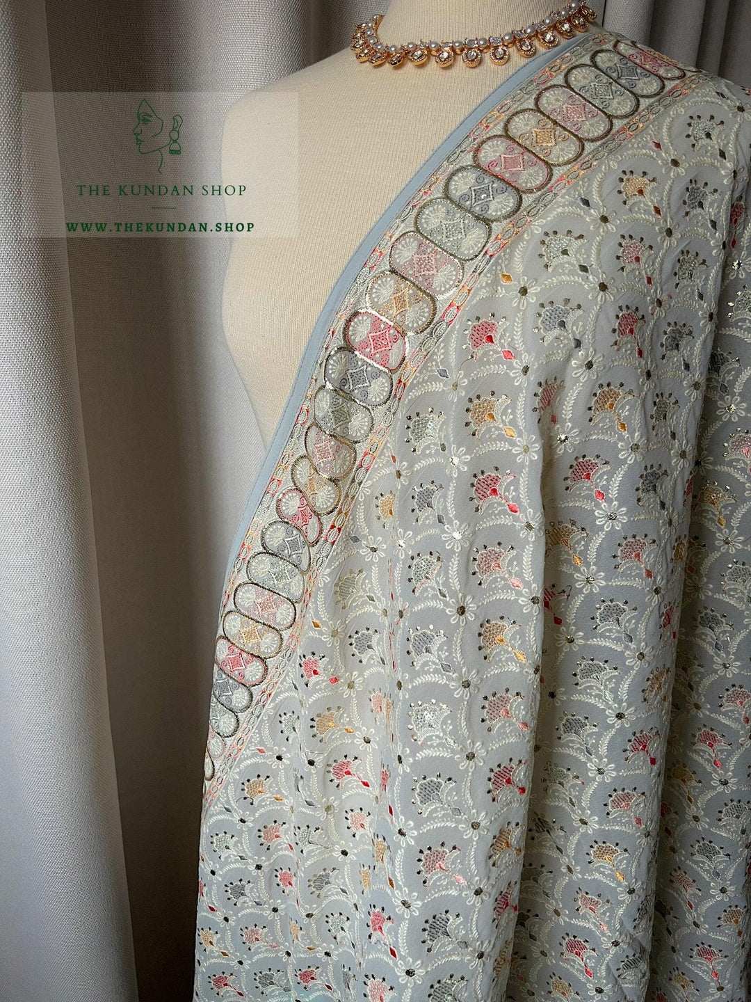 Matched Pastels in Grey Dupatta THE KUNDAN SHOP 