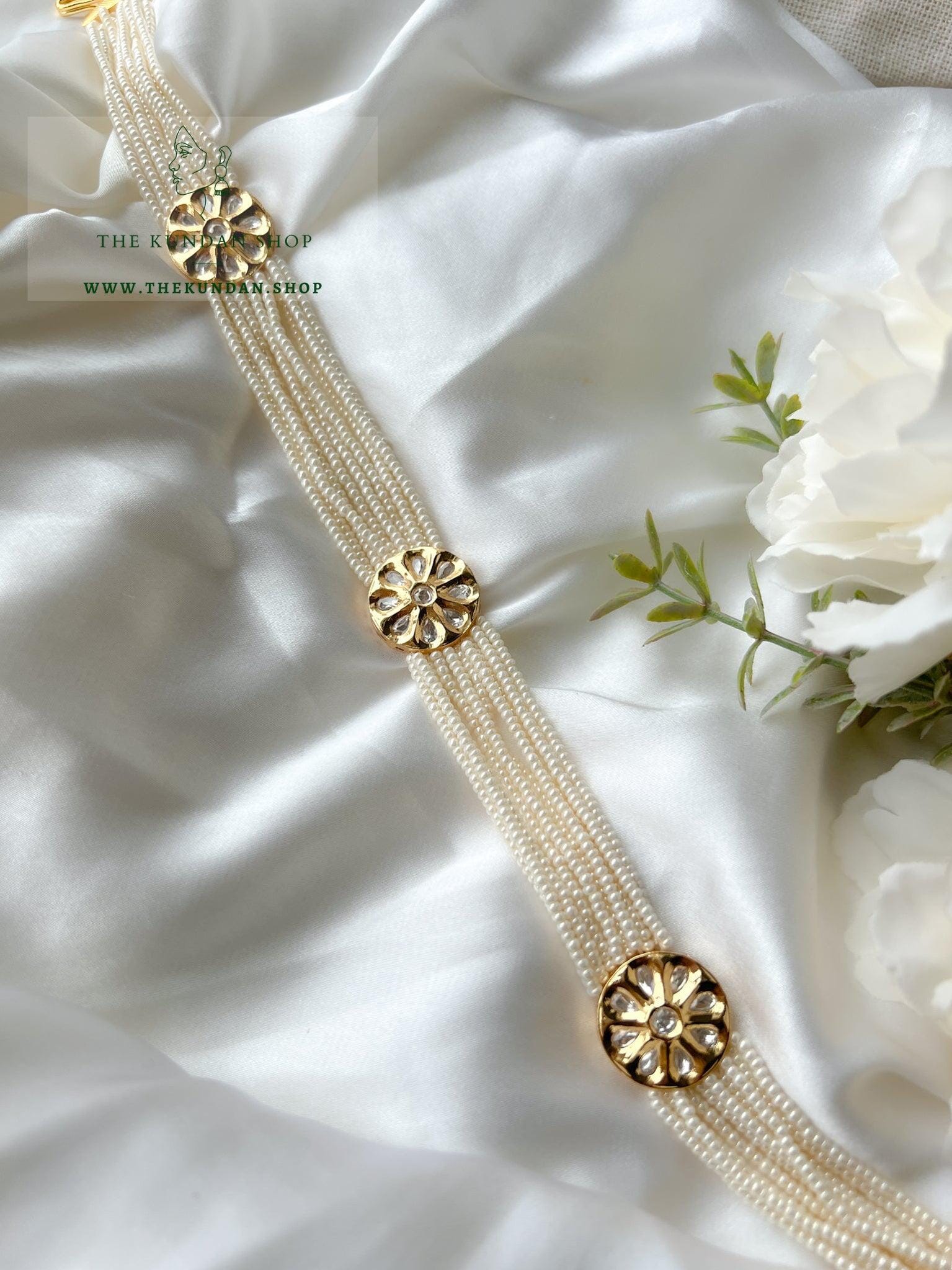 Floral Trio & Pearl - Headband Mathapathi THE KUNDAN SHOP 
