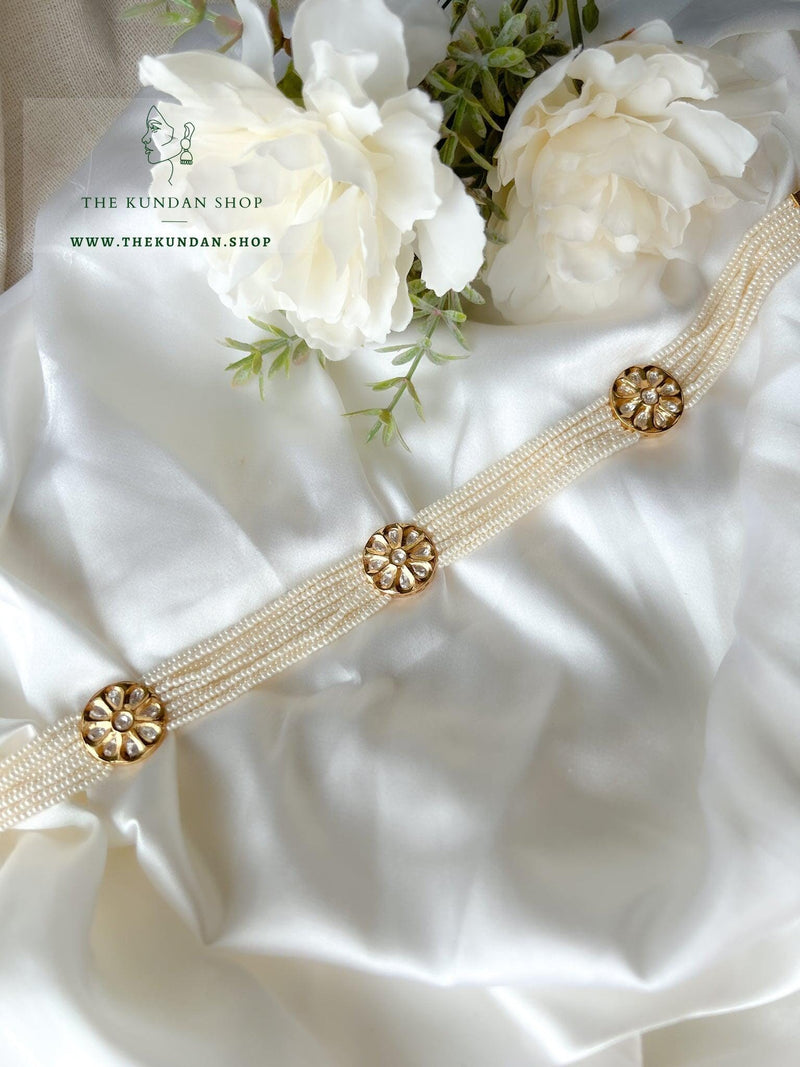 Floral Trio & Pearl - Headband Mathapathi THE KUNDAN SHOP 