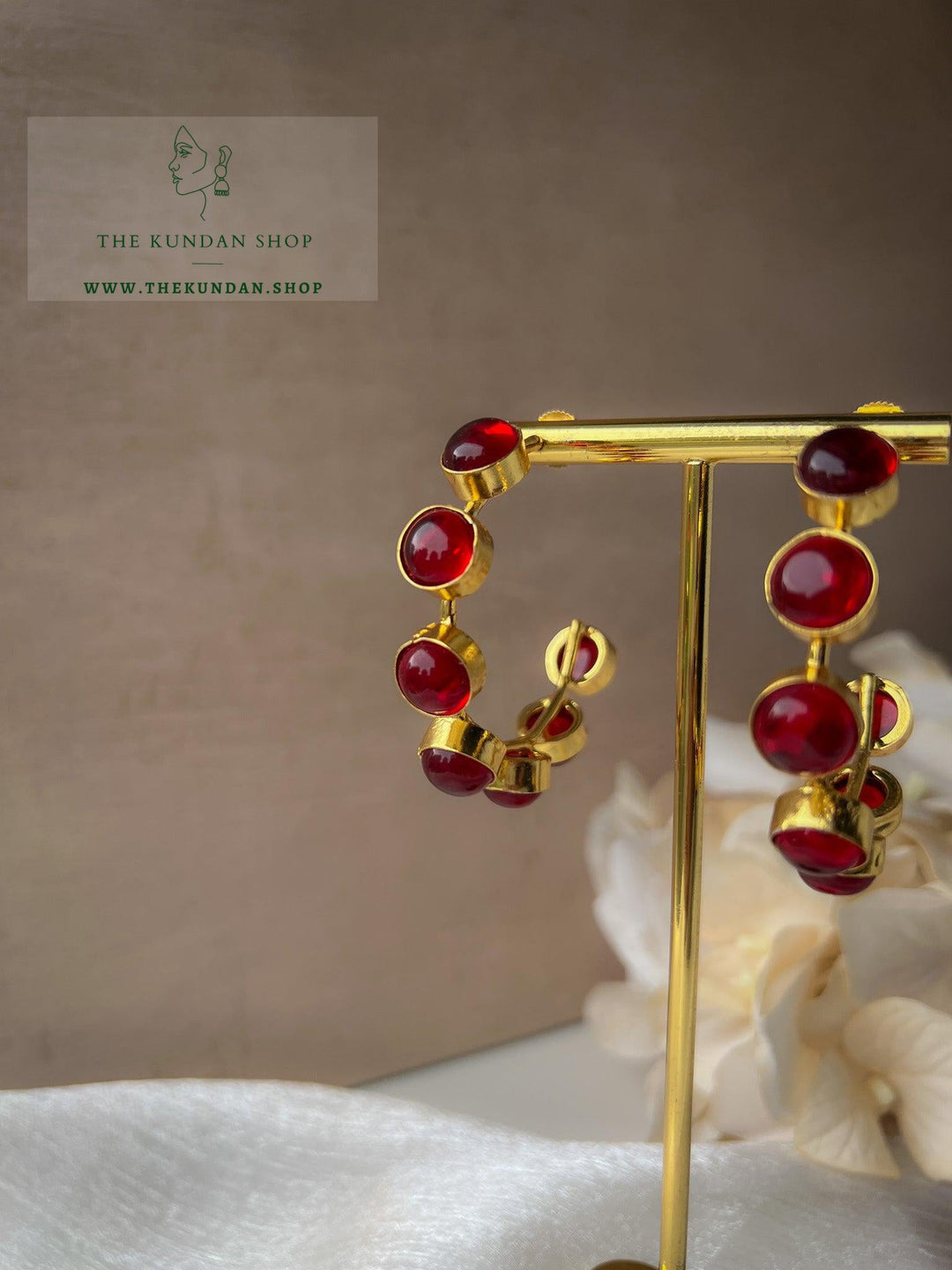 Golden Hoops Stones Earrings THE KUNDAN SHOP 