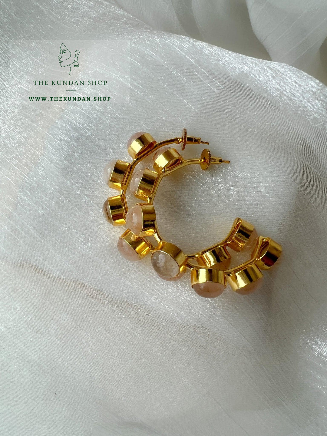 Golden Hoops Stones Earrings THE KUNDAN SHOP 