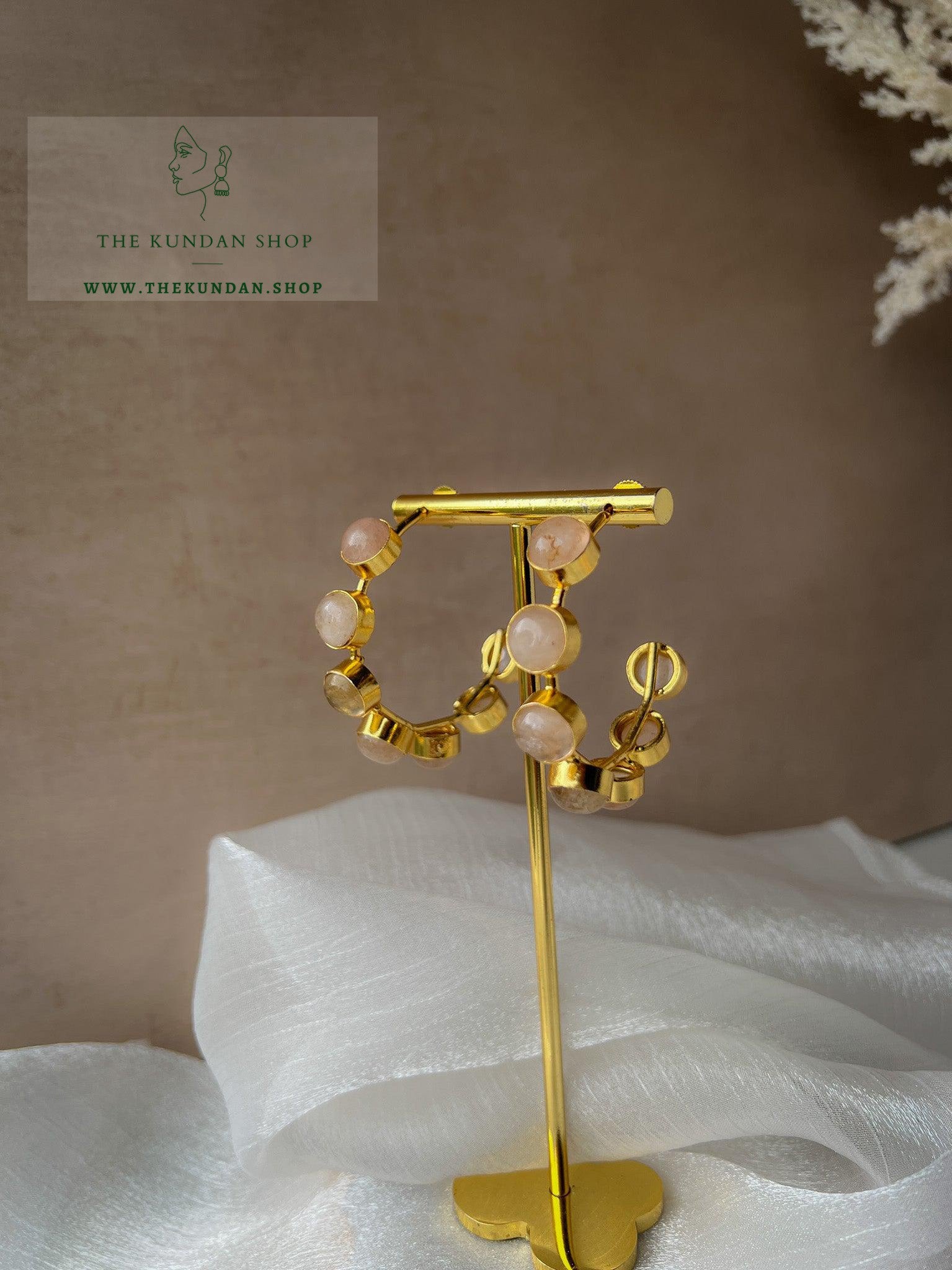 Golden Hoops Stones Earrings THE KUNDAN SHOP 