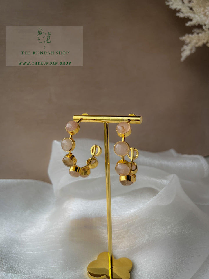 Golden Hoops Stones Earrings THE KUNDAN SHOP Peach 