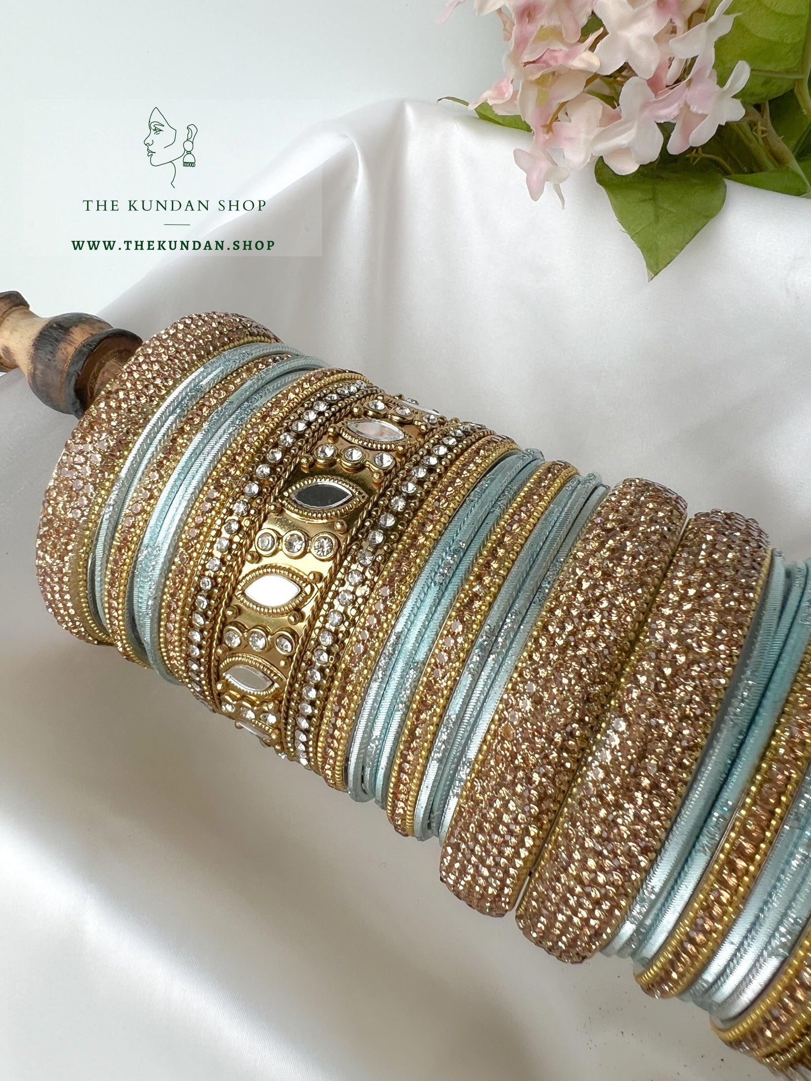 Marquee Sheesha Bangles in Ice Blue Bangles THE KUNDAN SHOP 