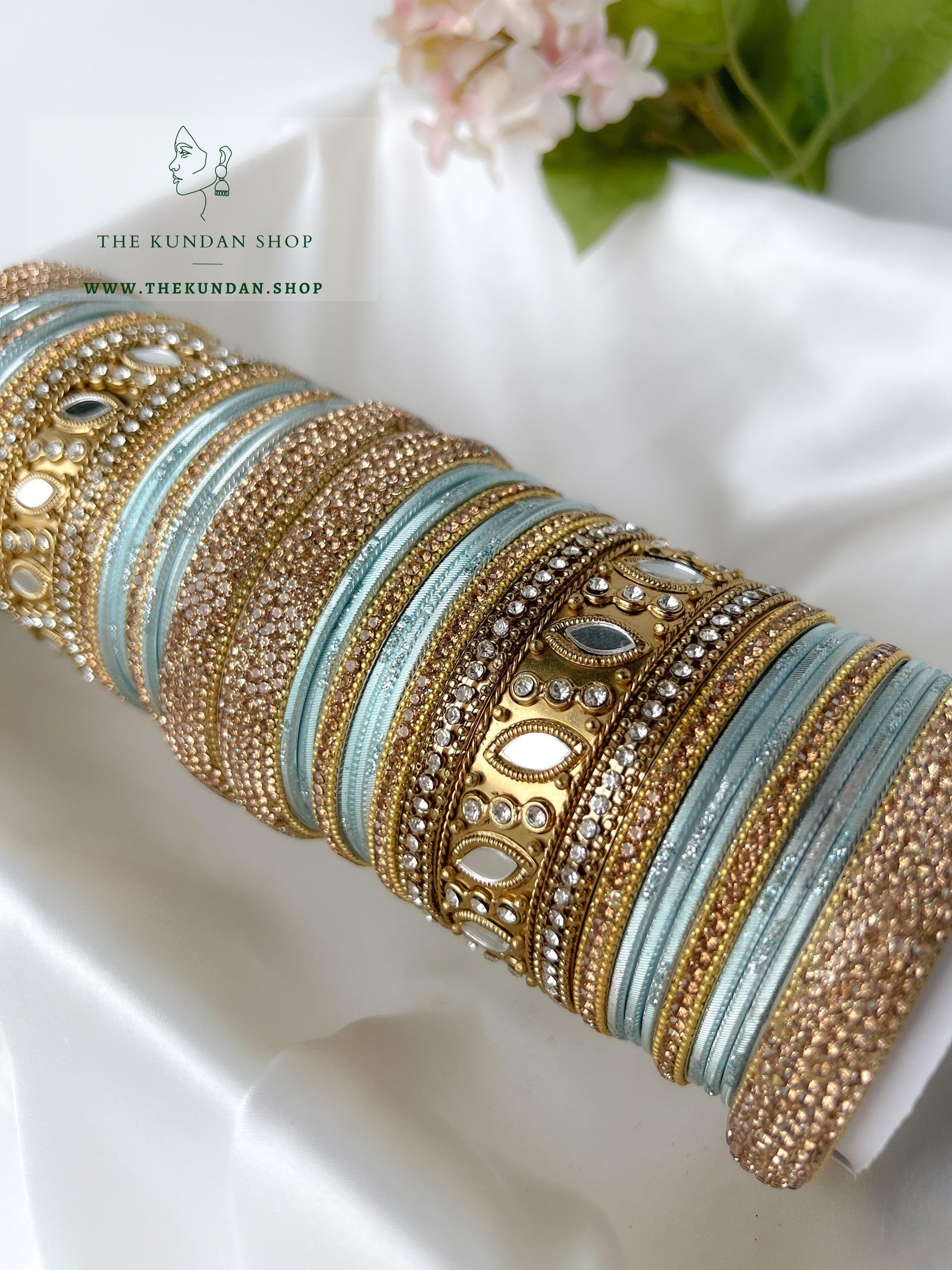 Marquee Sheesha Bangles in Ice Blue Bangles THE KUNDAN SHOP 