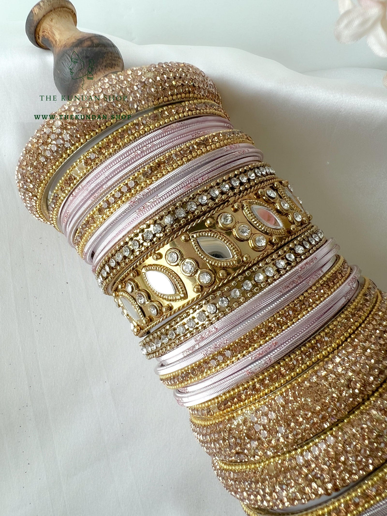 Marquee Sheesha Bangles in Ice Pink Bangles THE KUNDAN SHOP 