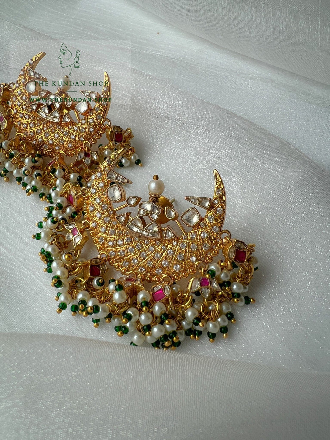 Rhinestone Chaand Earrings earrings THE KUNDAN SHOP 