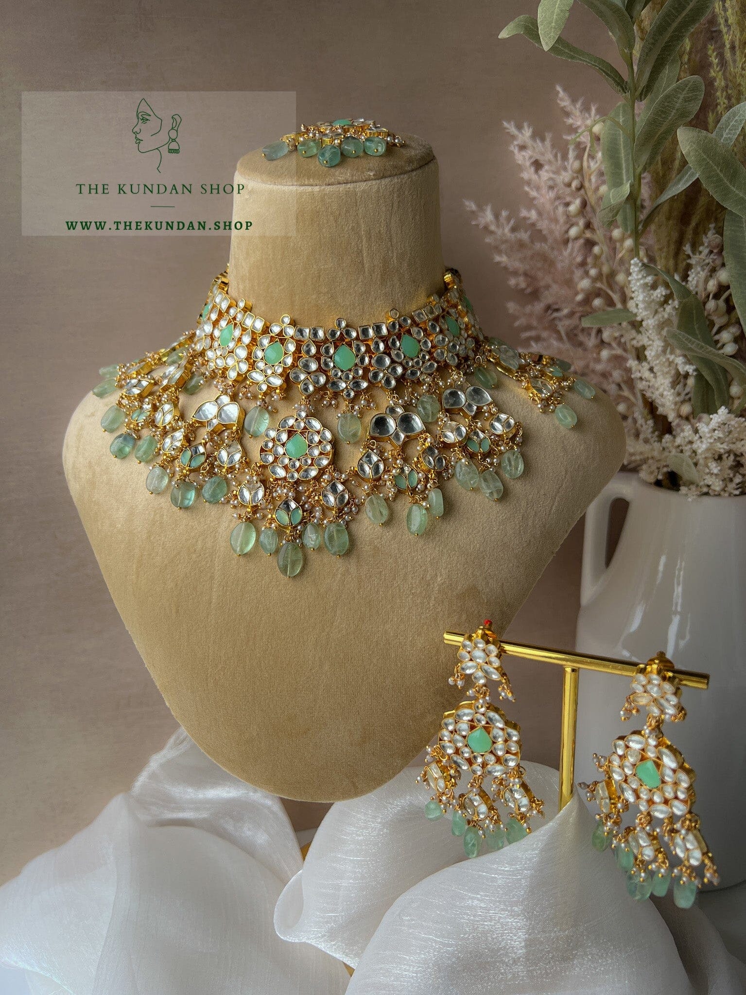 Unconditional Sage & Mint in Kundan Necklace Sets THE KUNDAN SHOP 
