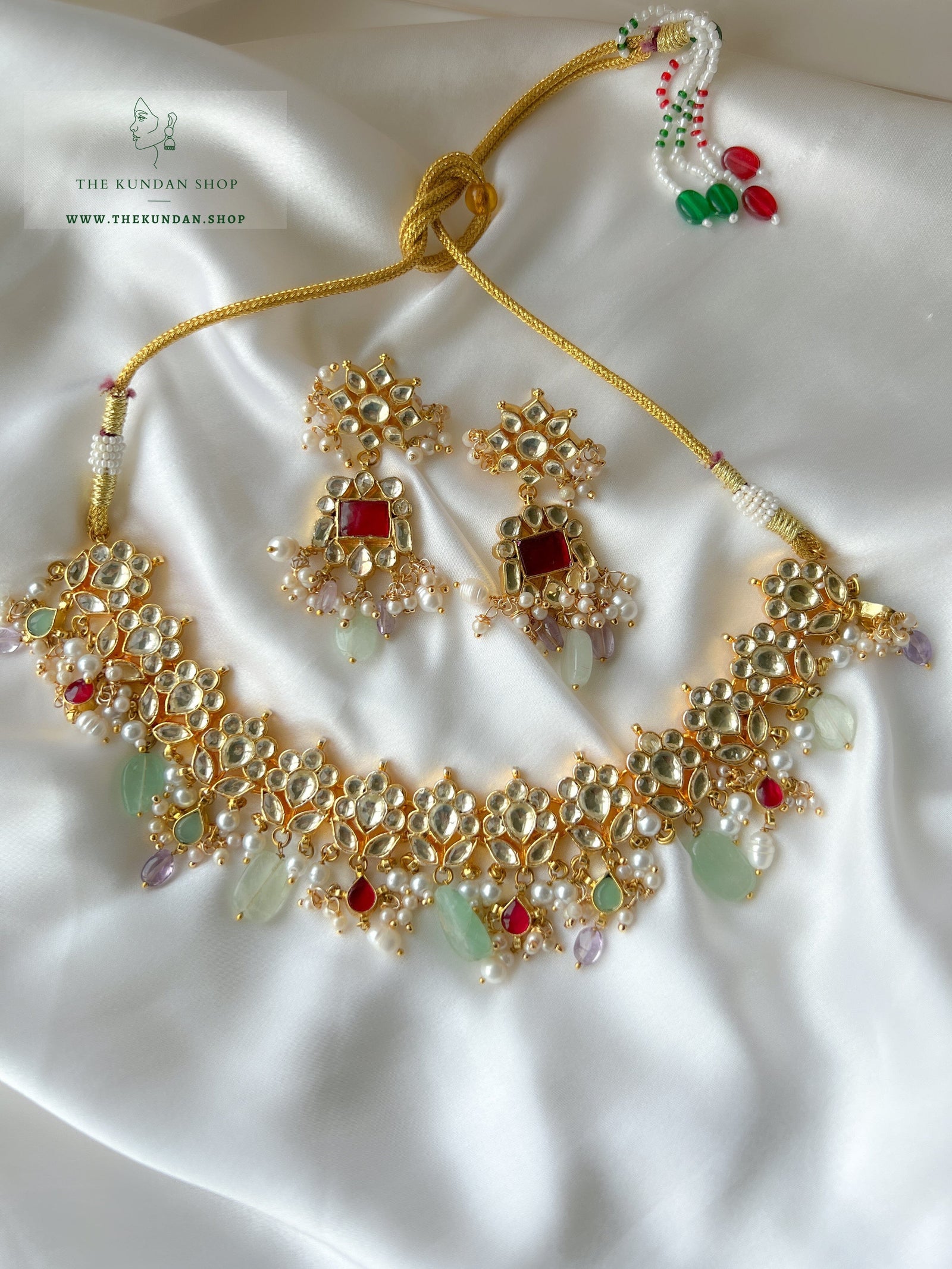 The Floral Pastel in Sage Necklace Sets THE KUNDAN SHOP 