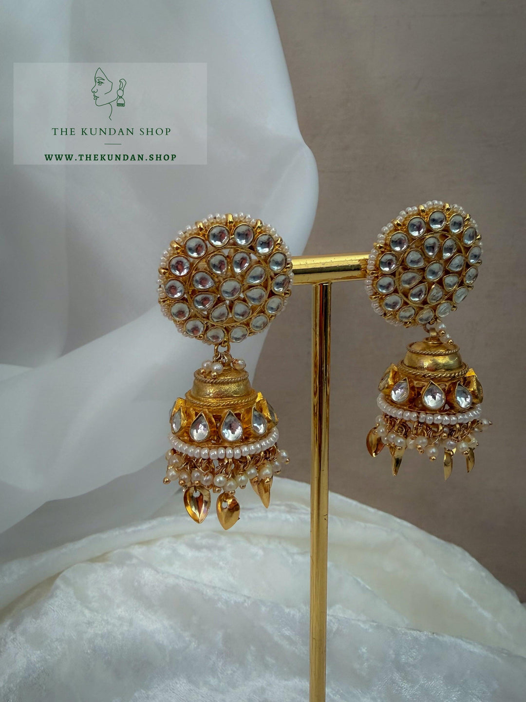 Pippal Patti Jhumki in Kundan Earrings THE KUNDAN SHOP 