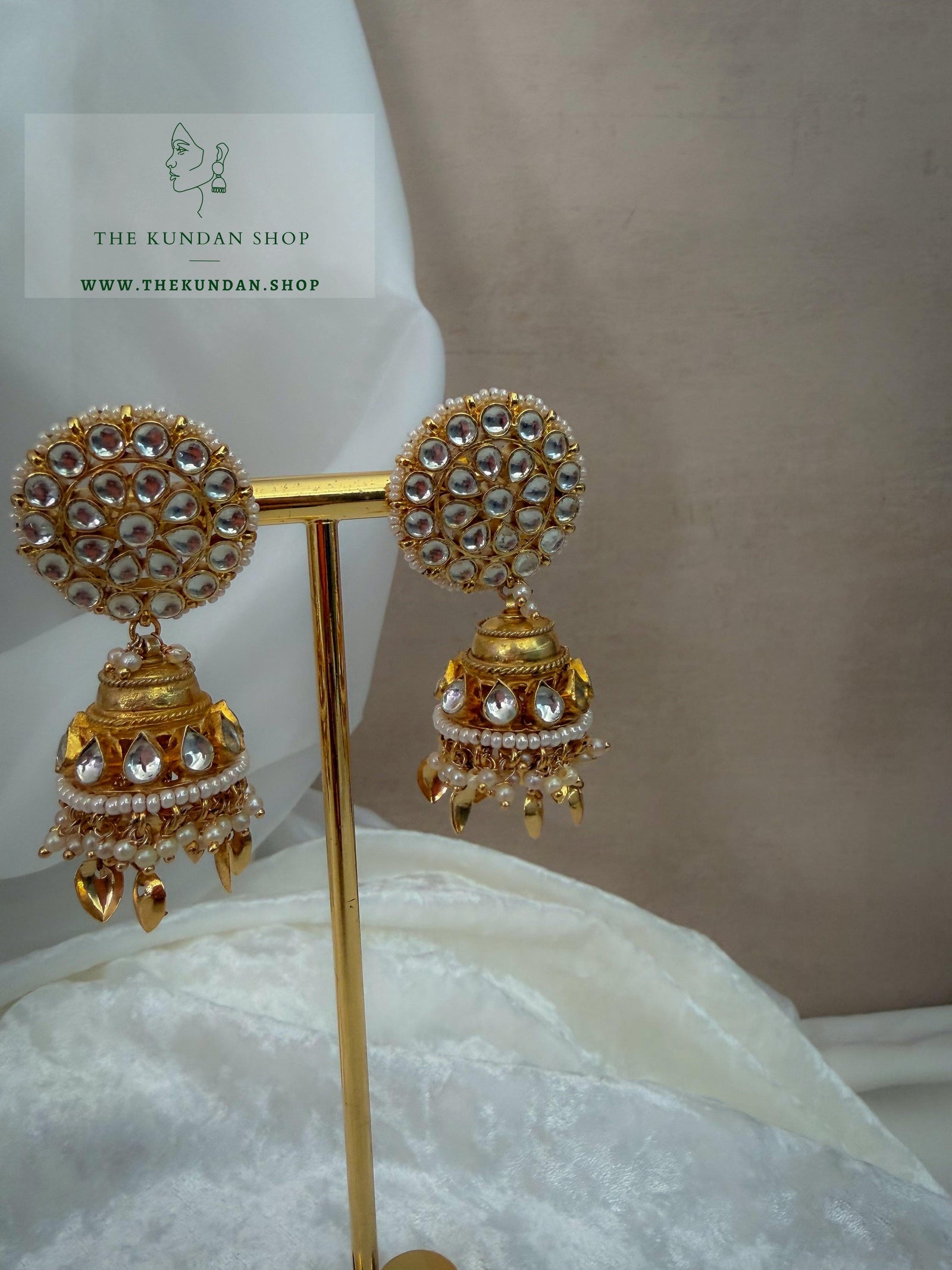 Pippal Patti Jhumki in Kundan Earrings THE KUNDAN SHOP 