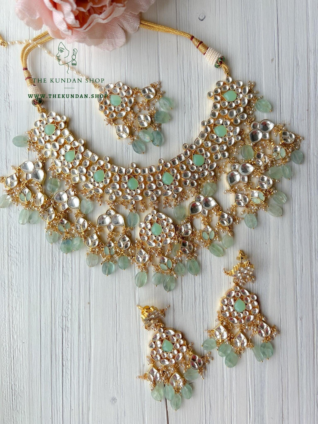 Unconditional Sage & Mint in Kundan Necklace Sets THE KUNDAN SHOP 