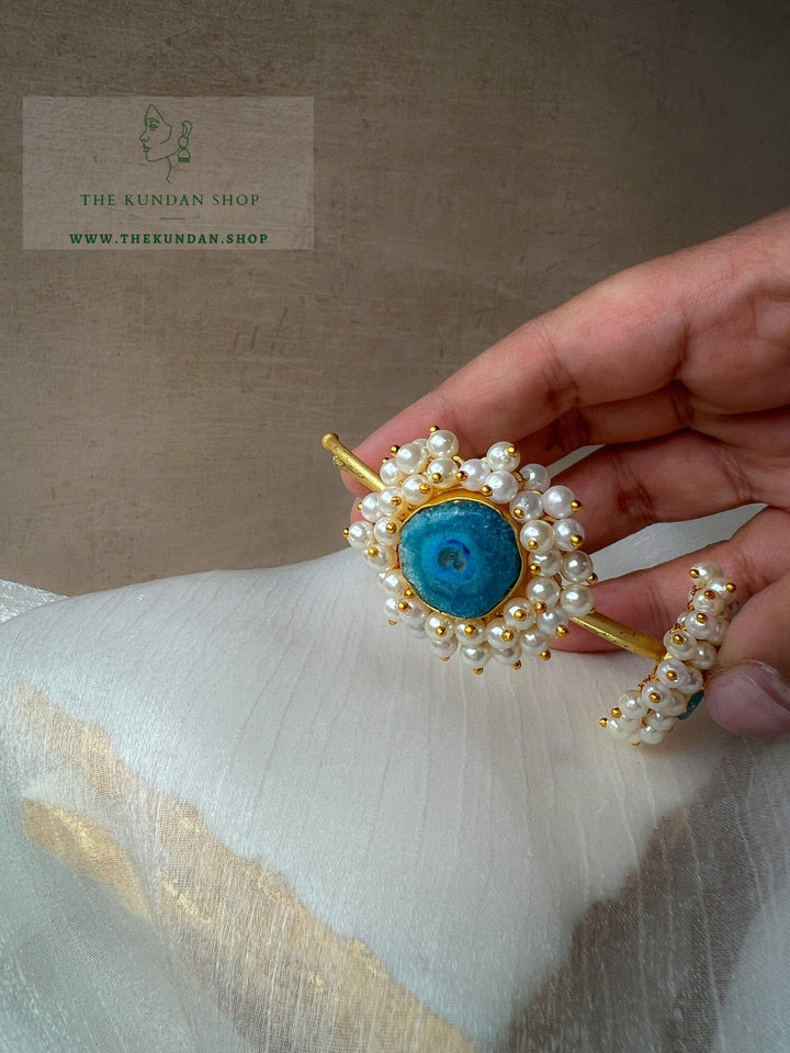 True Blue Pearl Cuff Bangles THE KUNDAN SHOP 