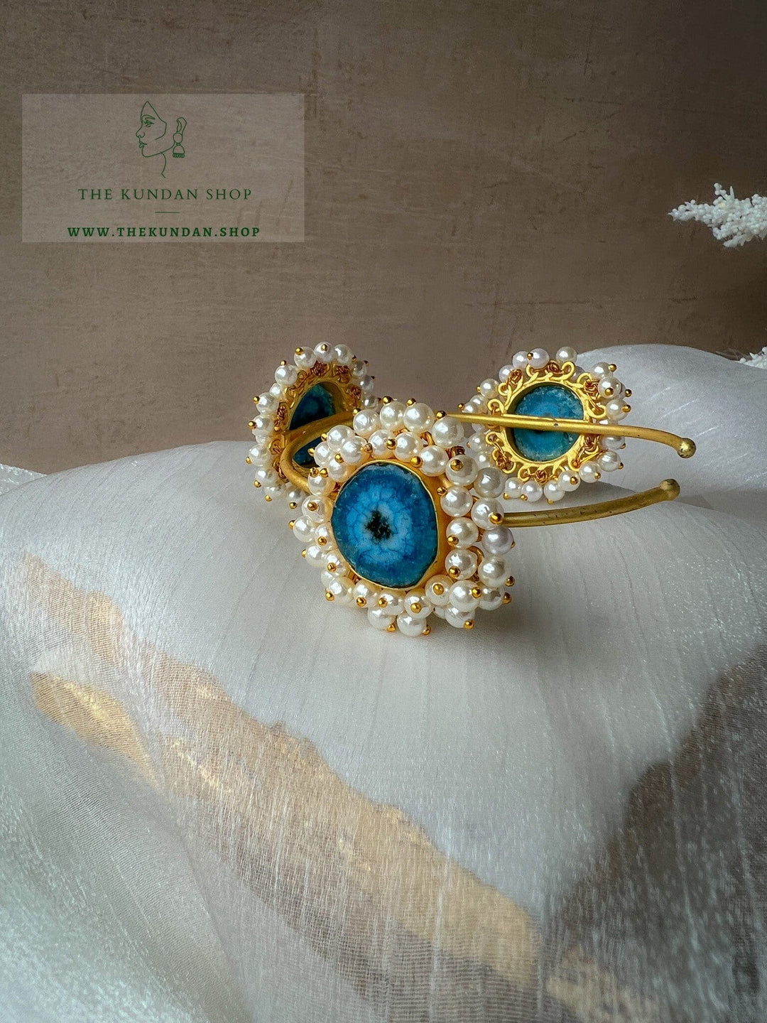 True Blue Pearl Cuff Bangles THE KUNDAN SHOP 