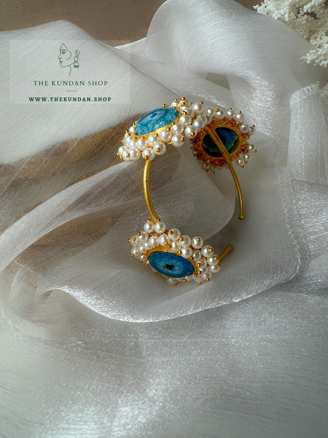 True Blue Pearl Cuff Bangles THE KUNDAN SHOP 