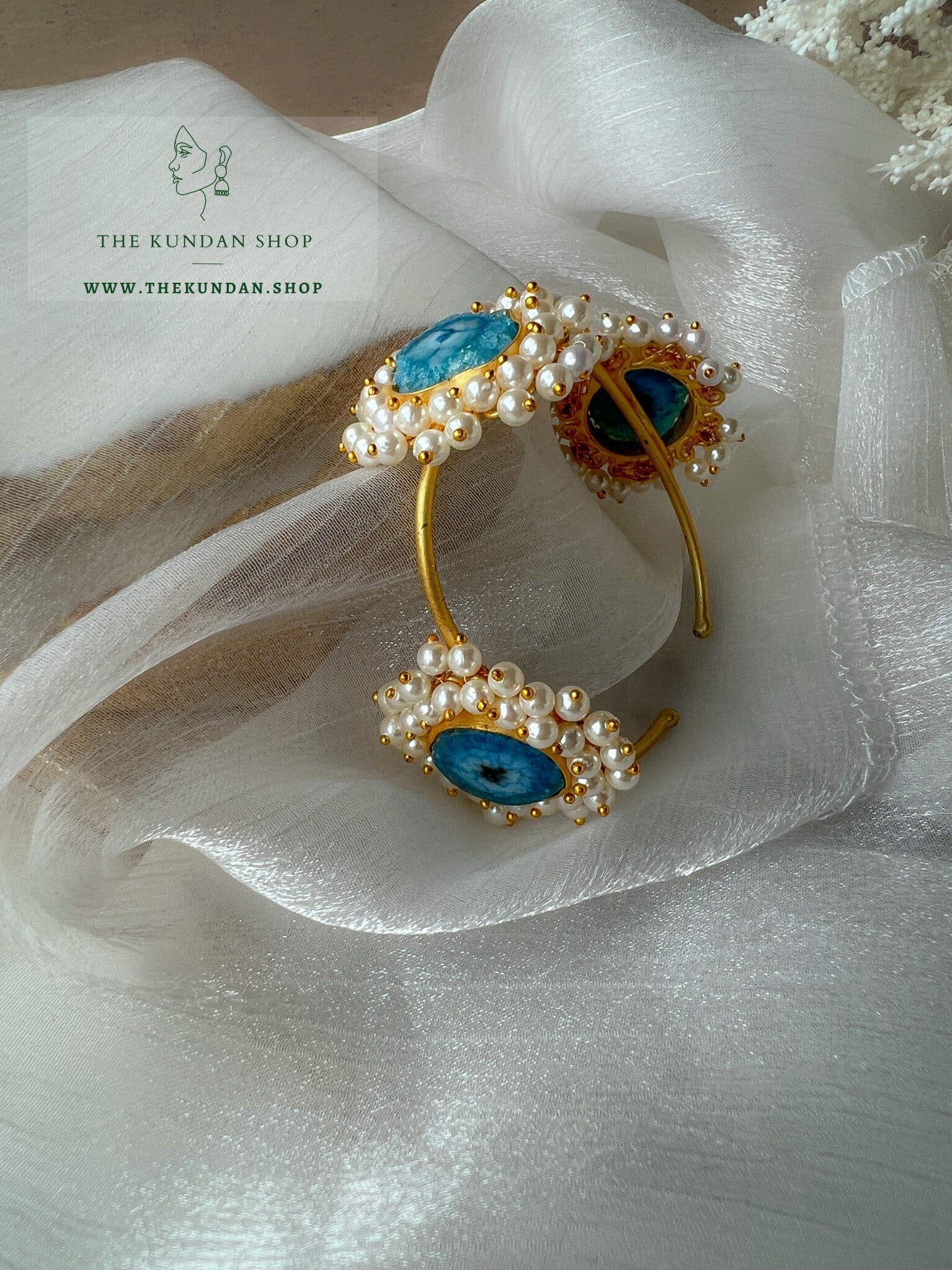 True Blue Pearl Cuff Bangles THE KUNDAN SHOP 