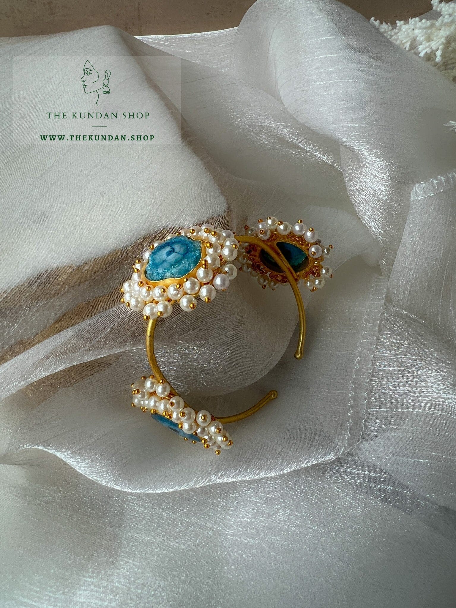 True Blue Pearl Cuff Bangles THE KUNDAN SHOP 