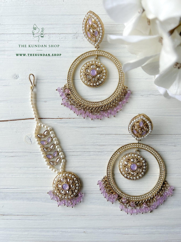 Ardent in Lavender Earrings + Tikka THE KUNDAN SHOP 