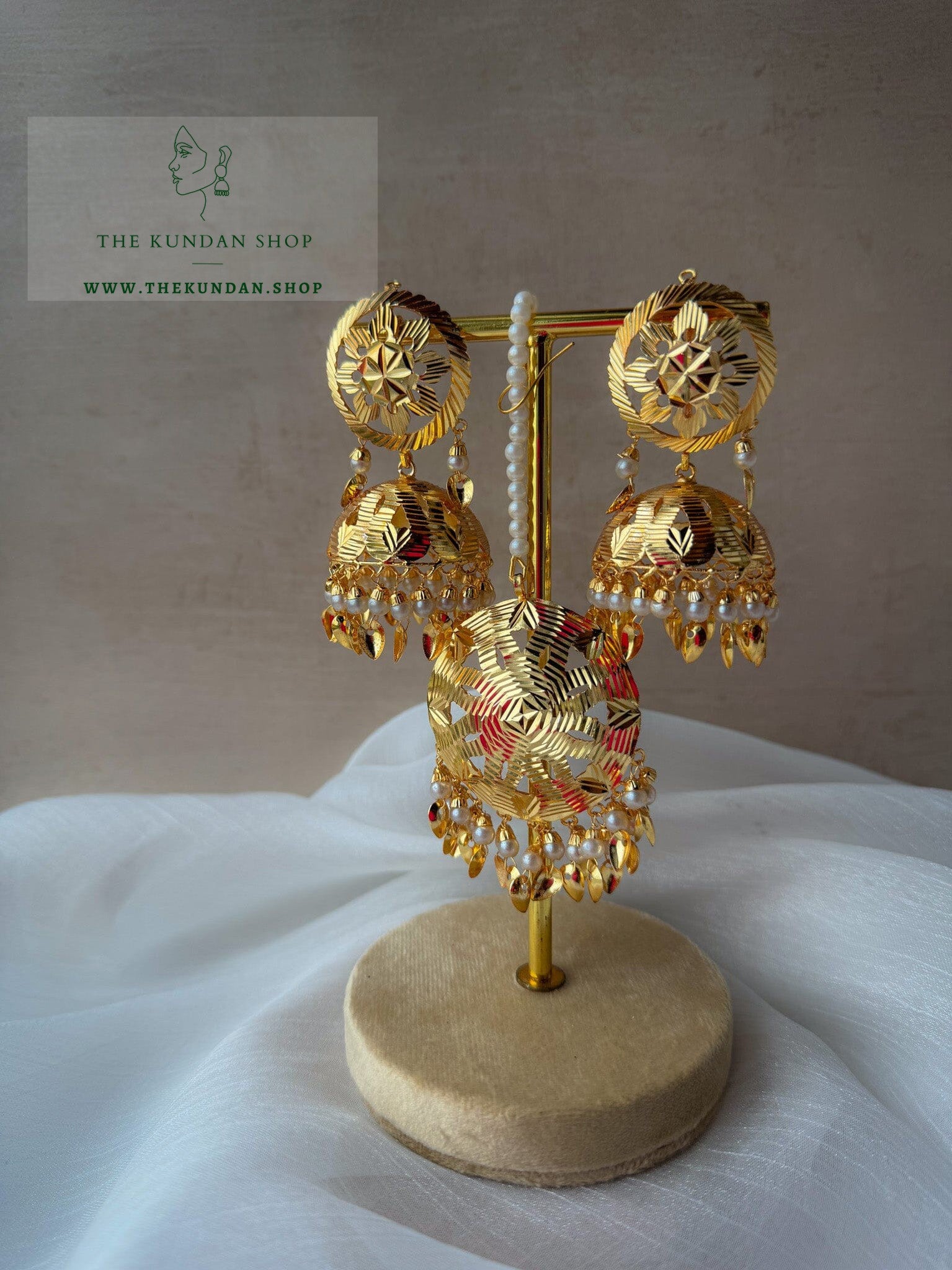 Given in Jadau Earrings + Tikka THE KUNDAN SHOP 