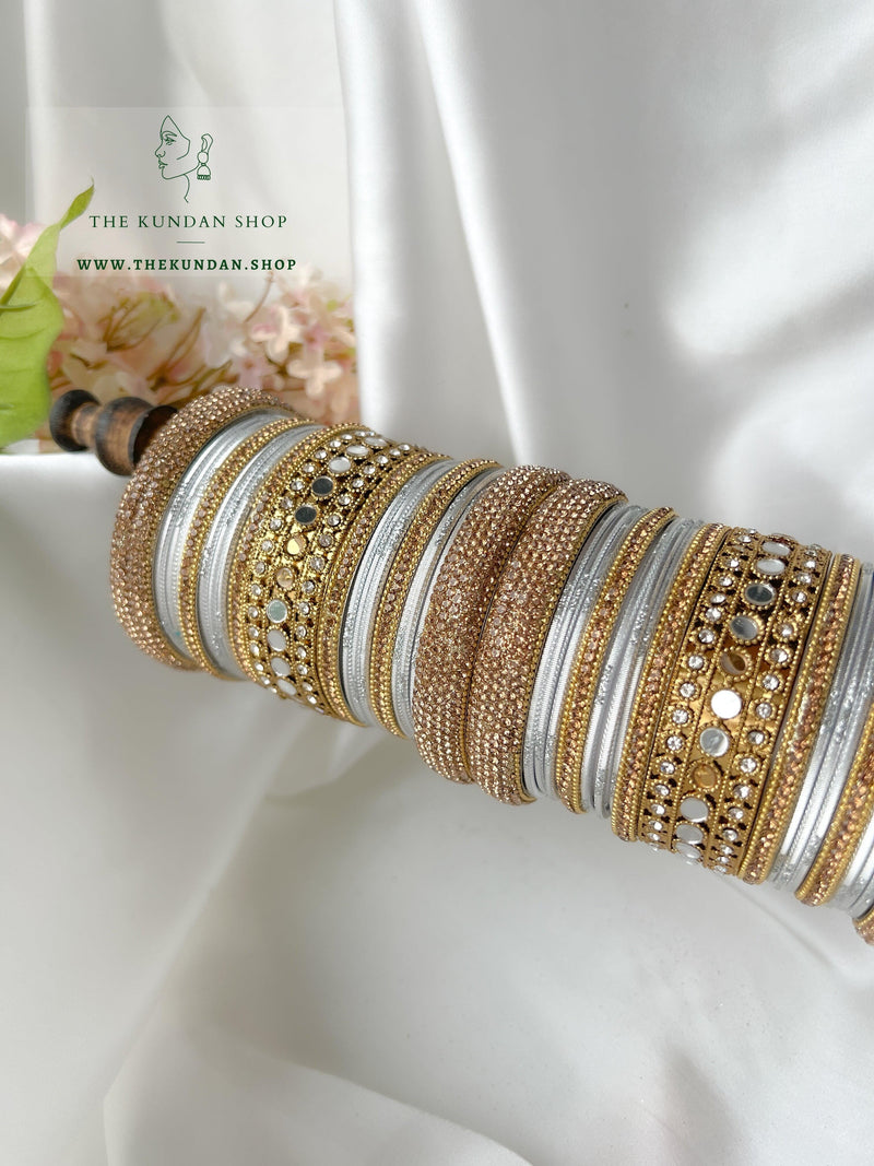 Round Sheesha Bangles in Light Grey Bangles THE KUNDAN SHOP 