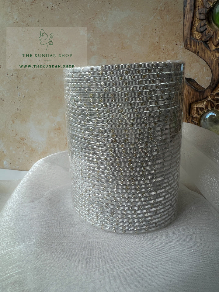 Sparkle & Sheen Bangles in Light Grey Bangles THE KUNDAN SHOP 