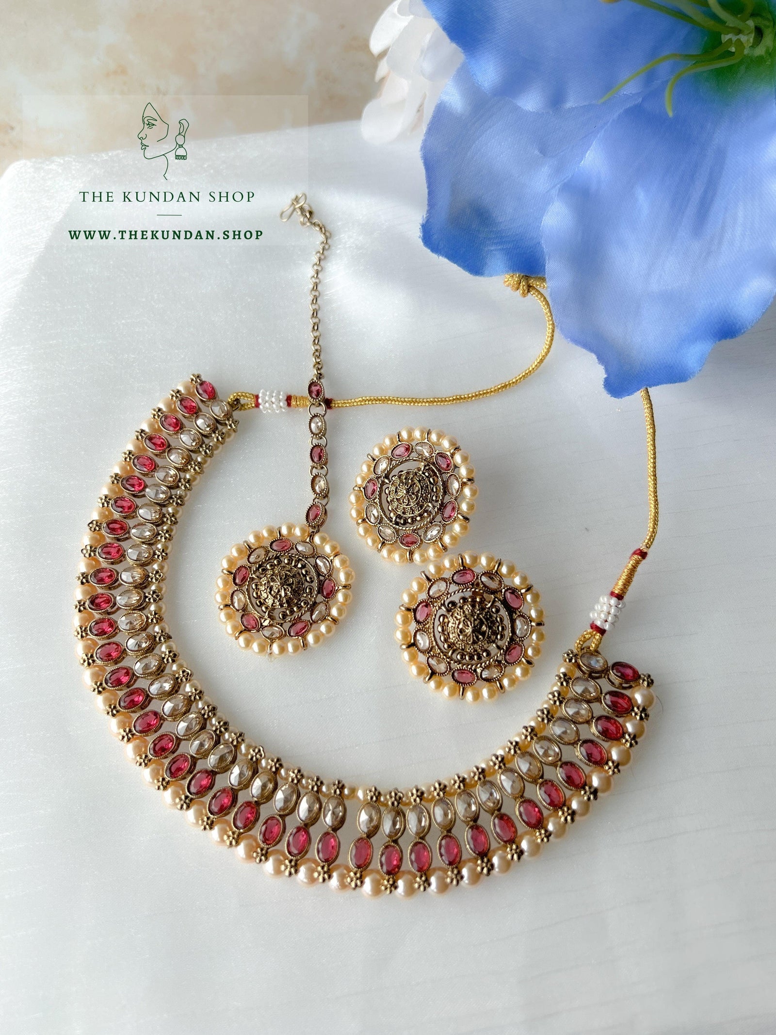 Flushed Polki in Red Necklace Sets THE KUNDAN SHOP 