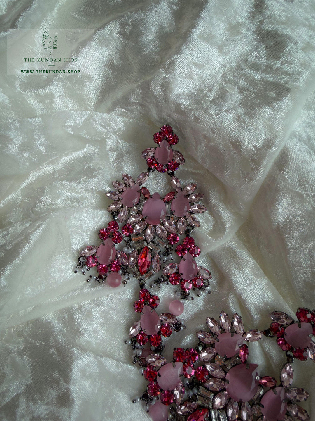 Crystal Veil Earrings THE KUNDAN SHOP Pink + Black Polish 