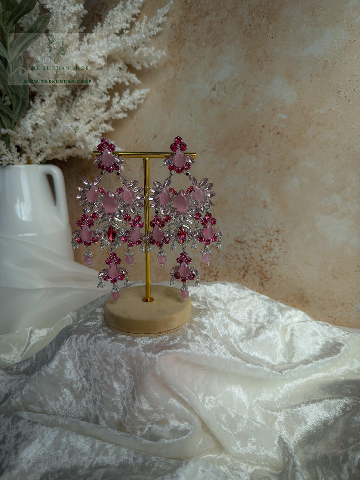 Crystal Veil Earrings THE KUNDAN SHOP Pink 