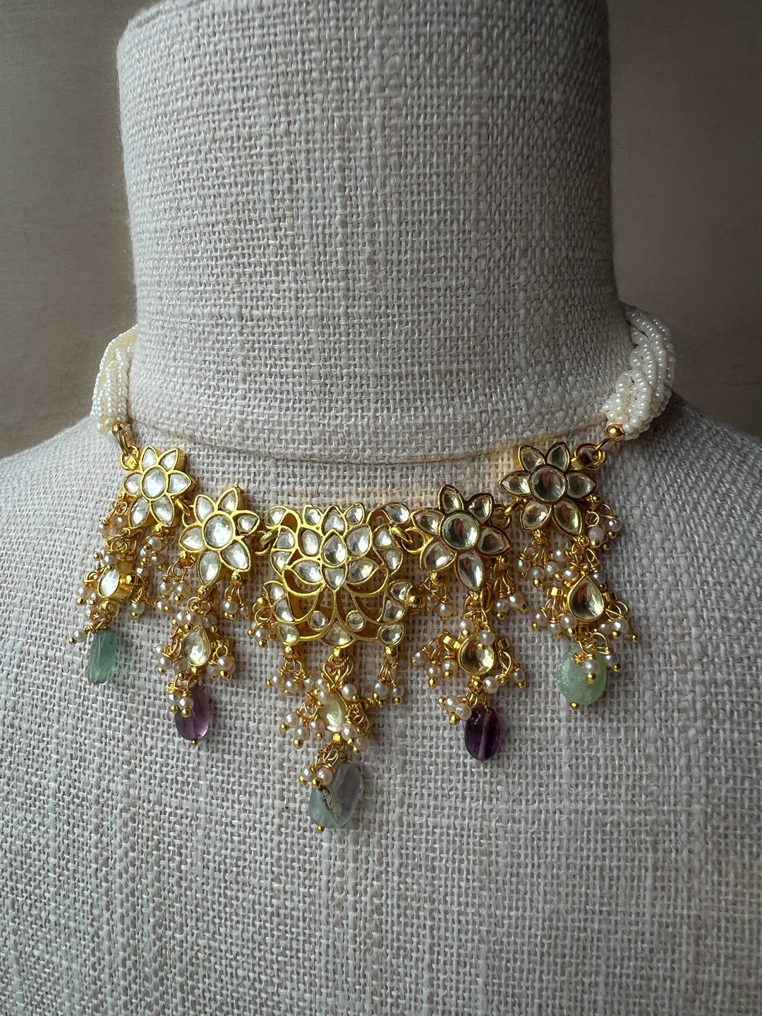 Lotus Kundan in Sage & Purple Necklace Sets THE KUNDAN SHOP 