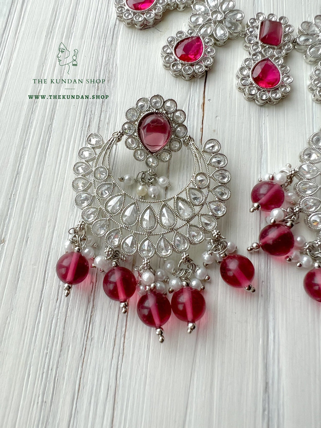 Heavenly Silver in Magenta Pink Necklace Sets THE KUNDAN SHOP 