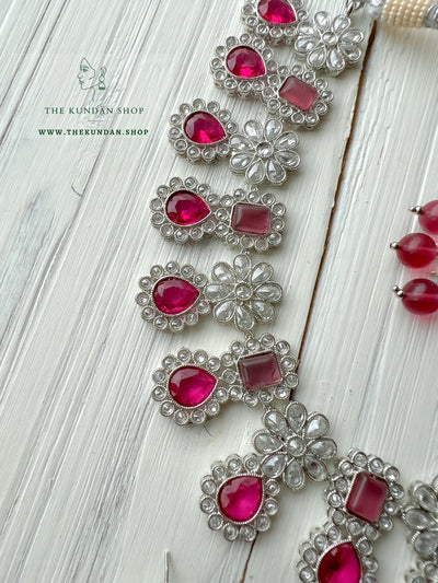 Heavenly Silver in Magenta Pink Necklace Sets THE KUNDAN SHOP 