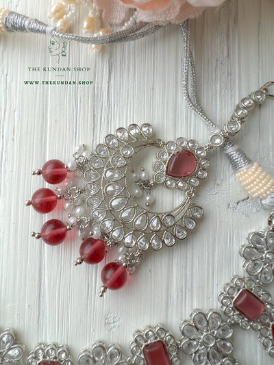 Heavenly Silver in Magenta Pink Necklace Sets THE KUNDAN SHOP 