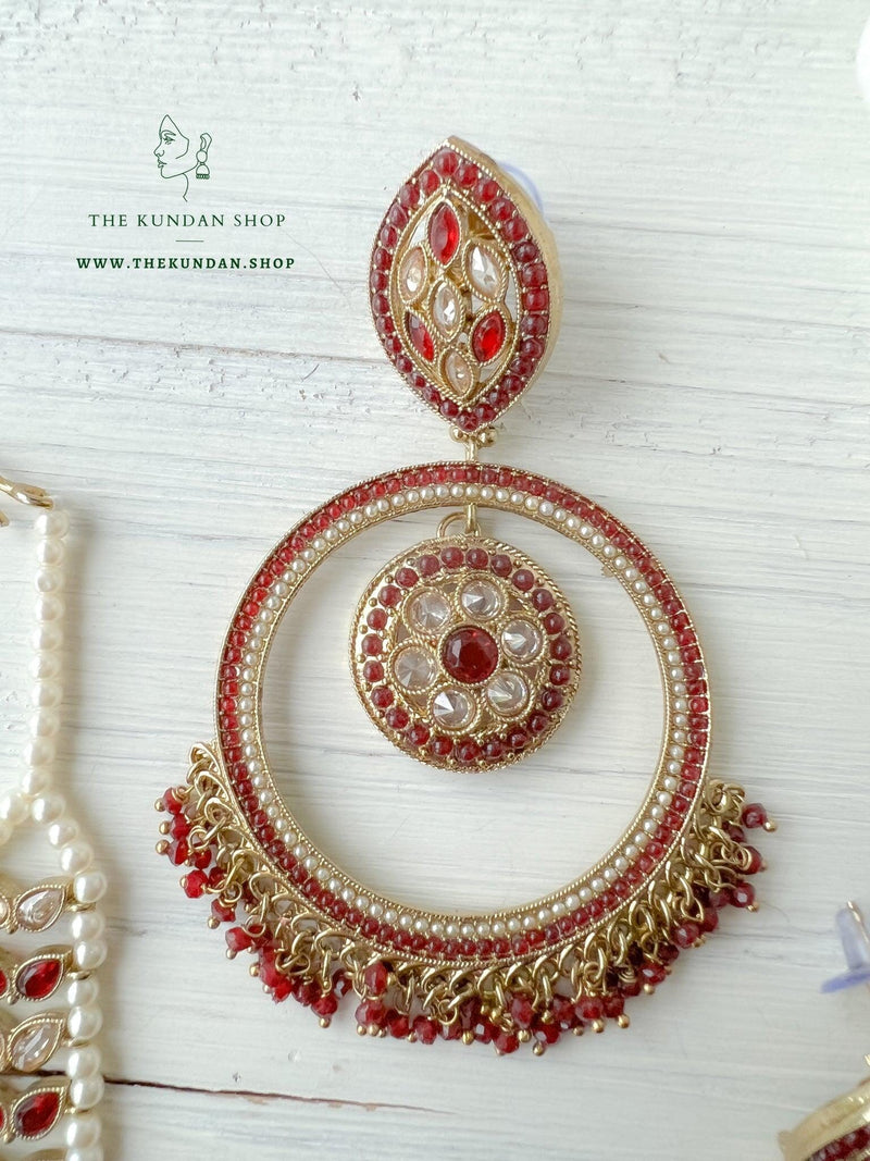 Ardent in Ruby Earrings + Tikka THE KUNDAN SHOP 