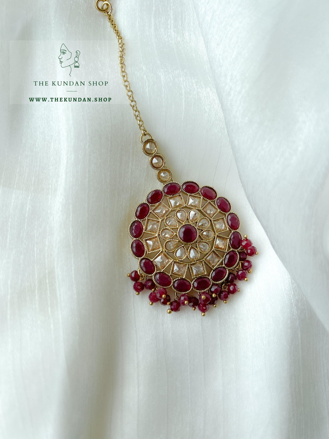 Willing in Maroon Earrings + Tikka THE KUNDAN SHOP 