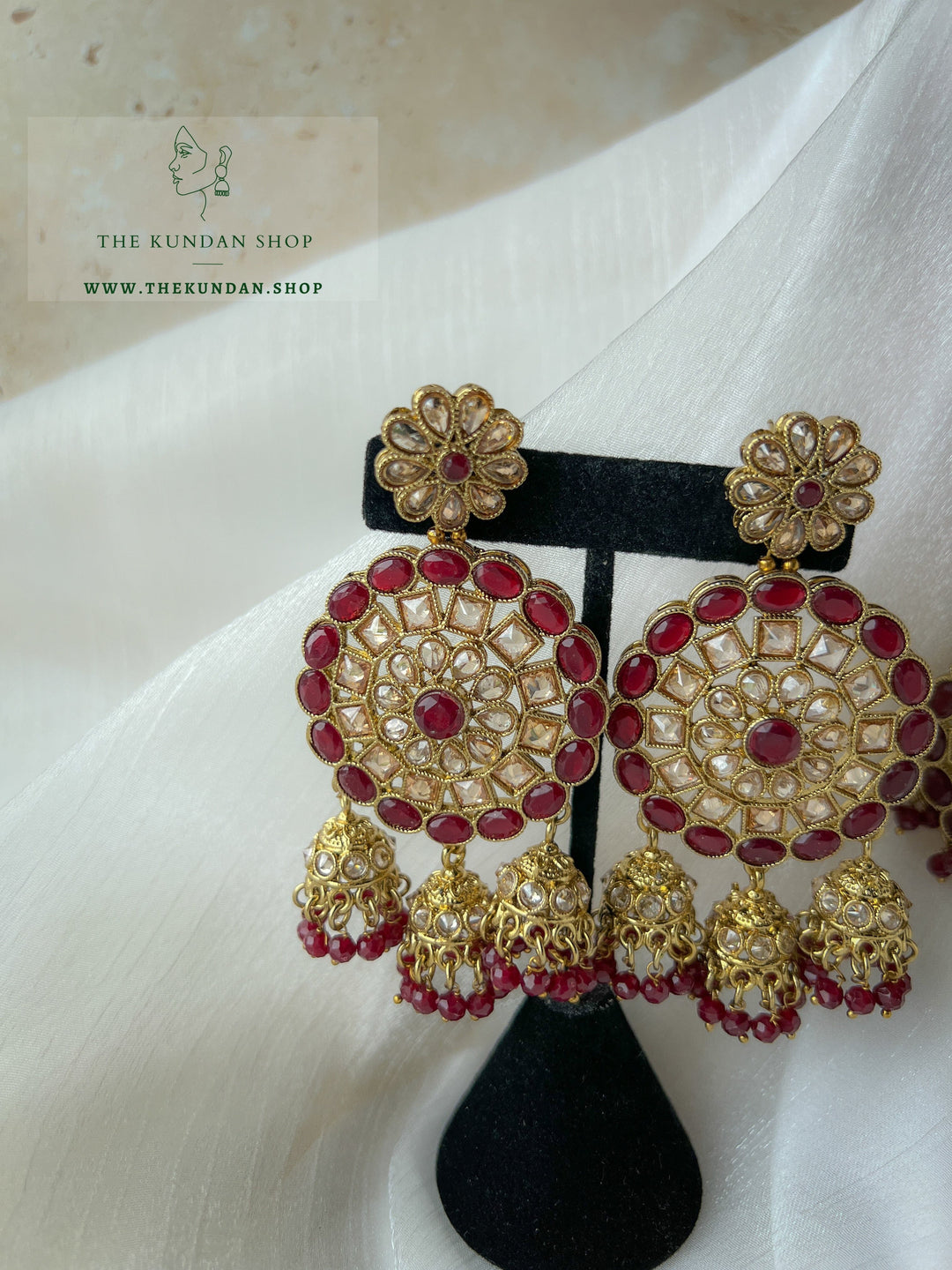 Willing in Maroon Earrings + Tikka THE KUNDAN SHOP 