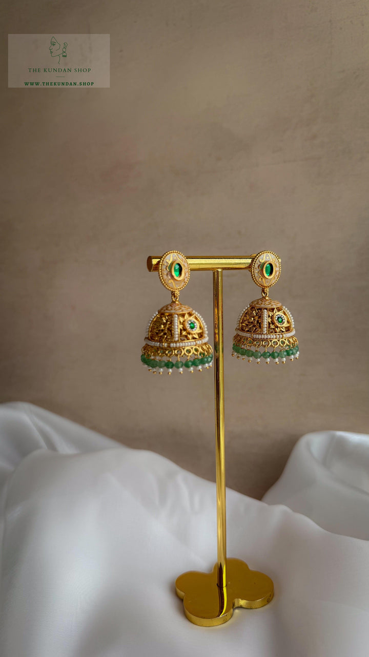 Painted Pastels // Meenakari Jhumki Earrings THE KUNDAN SHOP Green 