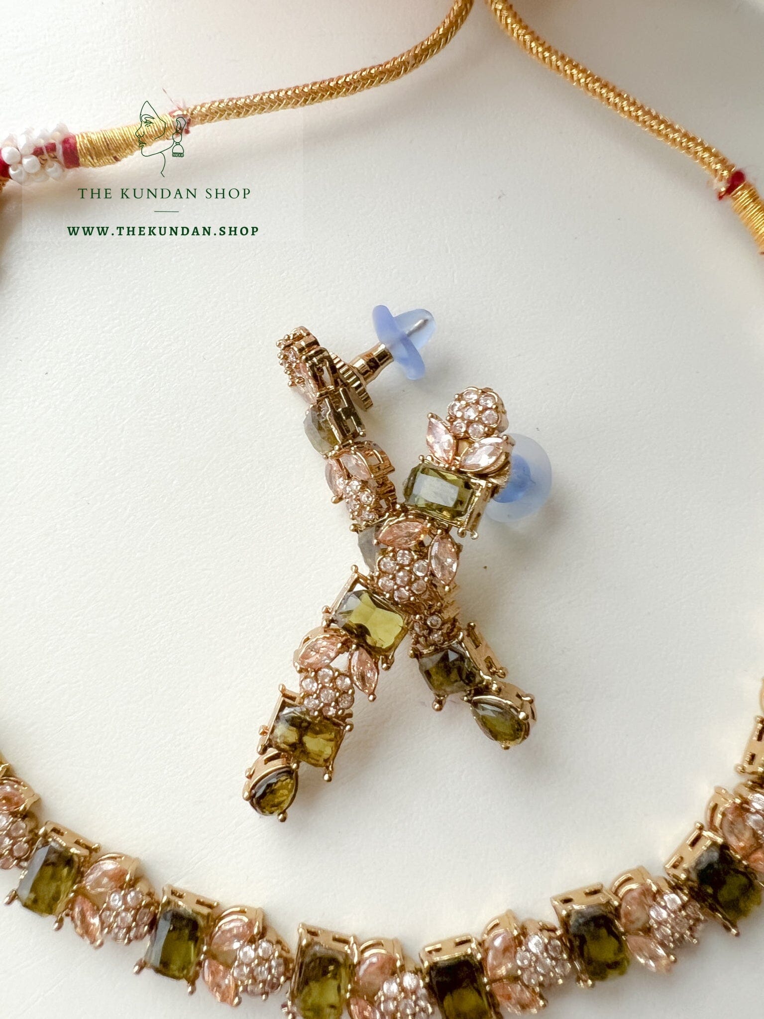 Interest Champagne in Mehendi Green Necklace Sets THE KUNDAN SHOP 