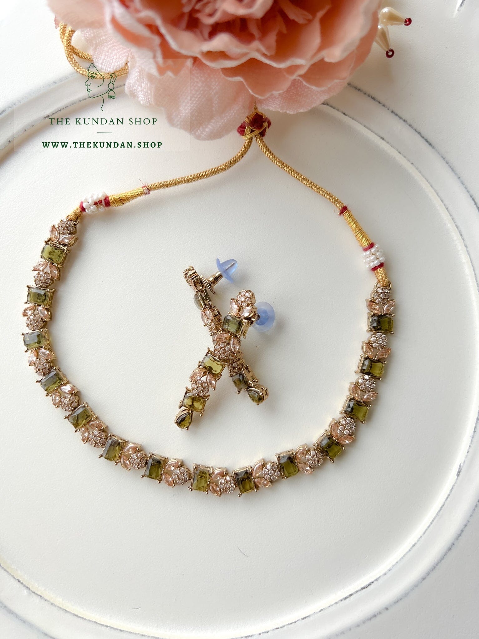 Interest Champagne in Mehendi Green Necklace Sets THE KUNDAN SHOP 