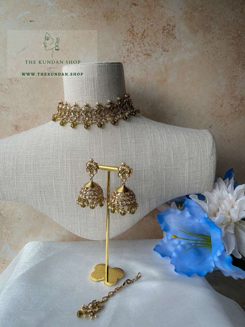 Rescued Floral in Mehendi Green Necklace Sets THE KUNDAN SHOP 