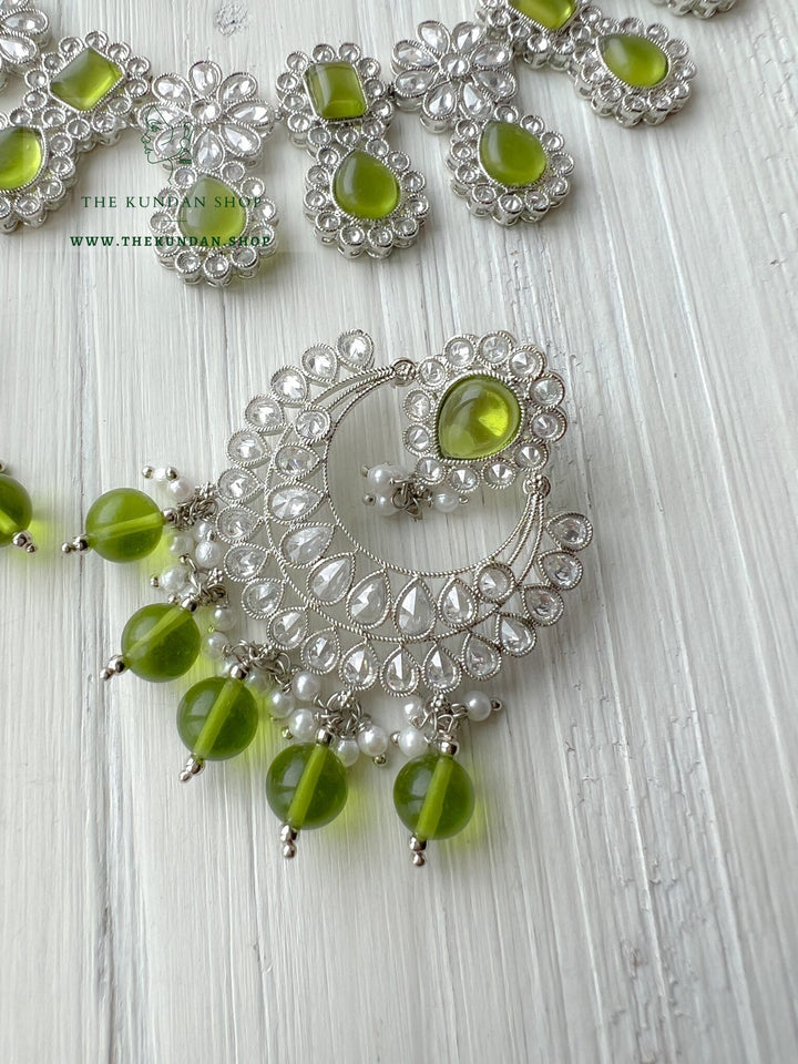 Heavenly Silver in Mehendi Green Necklace Sets THE KUNDAN SHOP 