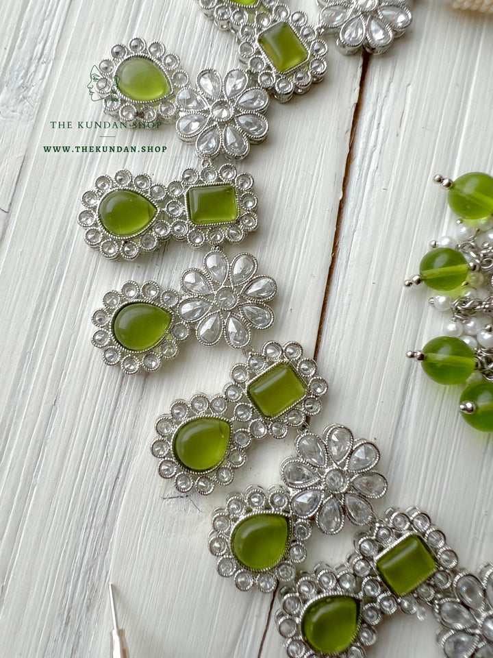 Heavenly Silver in Mehendi Green Necklace Sets THE KUNDAN SHOP 
